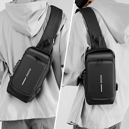 Peicees Mens Crossbody Bag Man Bags Mens Purse Anti-theft Leather Sling Bag Shoulder Bag Chest Bag for Daily Use, Black Black
