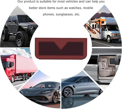 Car Sunglasses Case, PU Leather Pocket Self-Adhesive Storage Pouch for Vehicle Door Window Console, Multifunctional Vehicle Interior Organizer for Glasses Phones Wallets Keys (Wine Red)