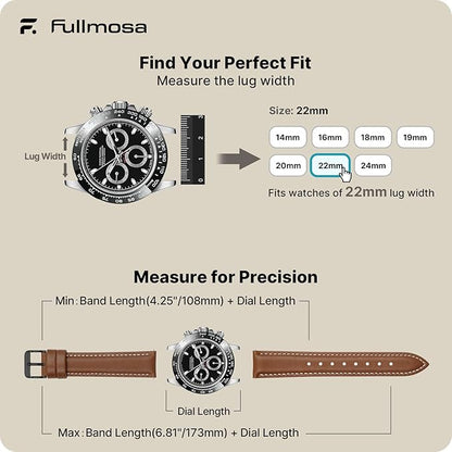 Fullmosa Watch Band, Quick Release Leather Watch Strap for Men Women, Replacement Bands Width 12mm 14mm 16mm 18mm 19mm 20mm 21mm 22mm 24mm