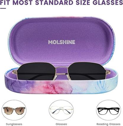 molshine Hard Shell Leather Sunglasses Case,Classic Large Glasses Case for Women Men,Sunglass Eyeglasses