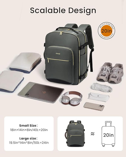 LOVEVOOK 40L Large Travel Backpack for Women, Carry on Backpack Airline Approved, Waterproof Travel Essentials fits 18" Laptop, TSA Personal Item Travels Bag Sports Backpack with 3 Packing Cubes