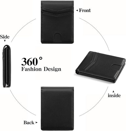 Leather Wallet for Men RFID Blocking Bifold Minimalist Pocket Men Wallet With 2 ID Window
