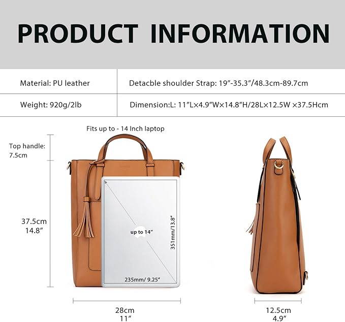 ECOSUSI Tote Bag Convertible Backpack for Women Vegan Leather Handbag Multifuction Shoulder Bag