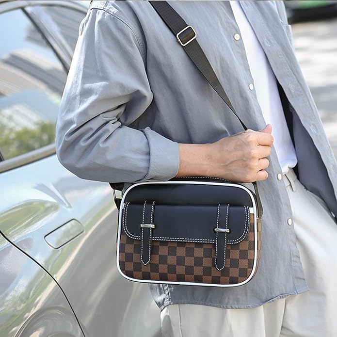 Crossbody Bag for Mens, Pu leather Cross Body Purse, Multi Pocket Shoulder Bag Messenger Bag for Travel Work Daily