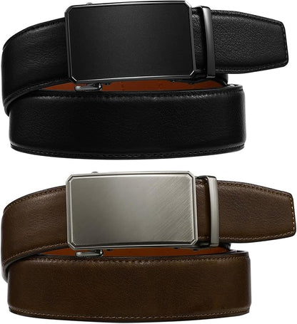 Zitahli Ratchet Belt for Men - 2 Packs Leather Mens belt For Gift Men Dress and Casual,Trim to Fit