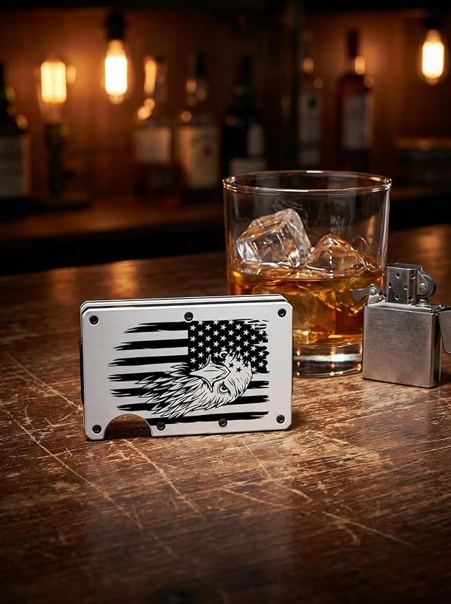 Flag Wallet for Men Minimalist Personalized Engraved Metal Wallet Slim Wallet Gifts for Soldiers Veteran Patriots (Flag 4)