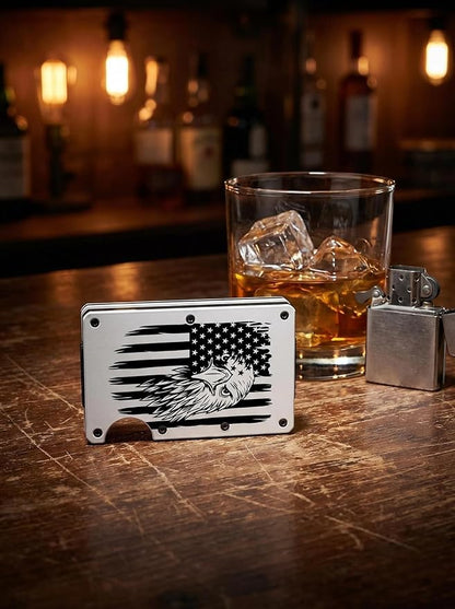 Flag Wallet for Men Minimalist Personalized Engraved Metal Wallet Slim Wallet Gifts for Soldiers Veteran Patriots (Flag 4)