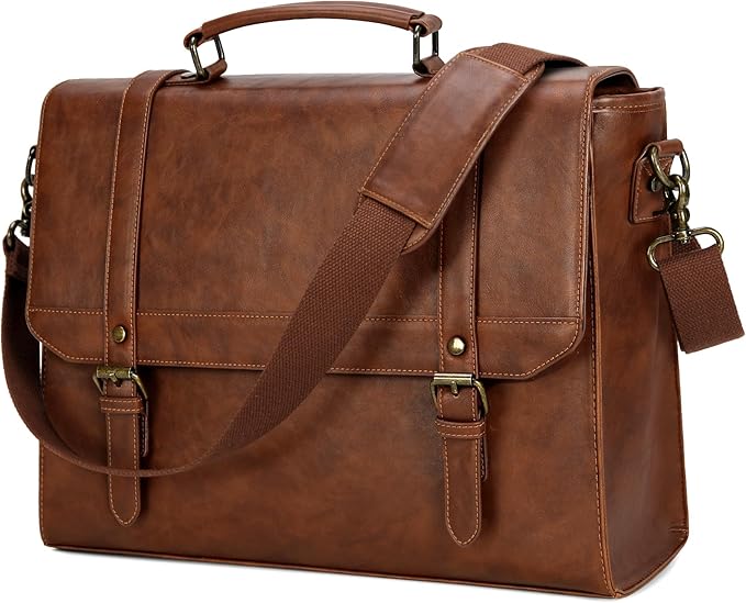 IGOLUMON Messenger Bag for Men 15.6 inch Vintage Leather Waterproof Laptop Briefcase Large Computer Laptop Bag Leather Satchel Bag Retro Shoulder Bag for Office Business Travel College, Brown | Vintage Leather, Waterproof, Laptop Briefcase, Retro Messe...