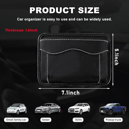 povtii Car Seat Side Pocket Organizer, PU Leather Cell Phone Sunglasses Storage Pocket, Mini Seat Gap Filler Pouch for Auto Seat Door Window Console, Interior Car Accessories (Black)