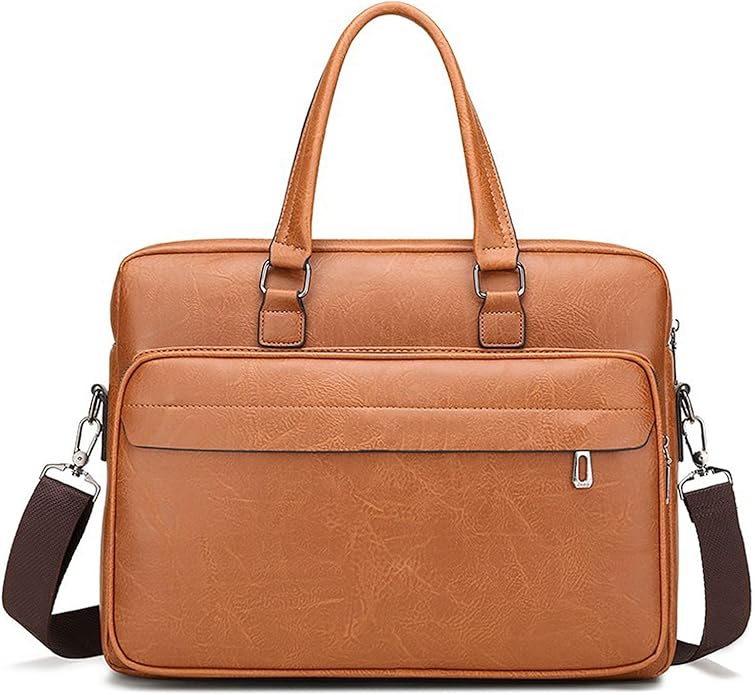 Men's Leather Laptop Bag 15 IN, Water-Resistant Briefcase Messenger Bag for Work, Business, Shoulder Crossbody Office Satchel