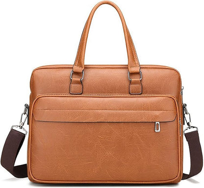 Men's Leather Laptop Bag 15 IN, Water-Resistant Briefcase Messenger Bag for Work, Business, Shoulder Crossbody Office Satchel