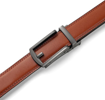 Founders & C Mens Ratchet Belt Leather Click 1 1/4" with Slide Buckle, Casual Dress Belt Adjustable