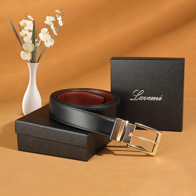 Lavemi Mens Belt Reversible 100% Italian Leather Dress Casual,One Reverse for 2 Colors,Trim to Fit