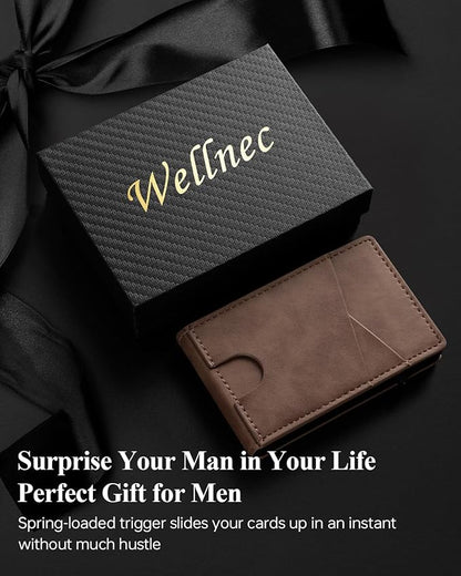 HITTIONA Minimalist Slim Wallet for Men - Mens Wallets Leather with POP UP Card Holder Wallet Fits Front Pocket, RFID Blocking Bifold Men`s Wallets with Metal Money Clip and Box