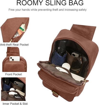Sling Bag for Men Women Pu Leather Crossbody Bag Waterproof Funny Waist Pack Vintage Shoulder Bags