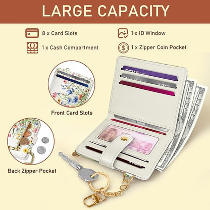 Jogjam Floral Flowers Rfid Ladies Wallet, Small Slim Thin Compact Credit Card Women Wallet, PU Leather Bifold Cash Zipper Coin Pocket ID Window for Female