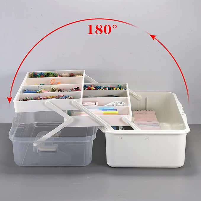 Tackle Box, 16-Inch Extra Large Art Storage Box with 3-Layer Folding Trays, Multipurpose Craft Organizers and Storage w/ Adjustable Dividers, Portable Tool Box for Sewing Supplies,Medicine &Cosmetics