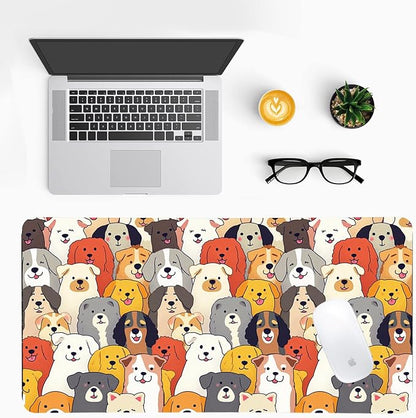 Positively Adorable Dog Desk Mat - 31.5 * 15.75in Desk Pad, Large Non-Slip PU Leather Pad for Aesthetic Home Office & Gaming,A Gift for Dog Lovers