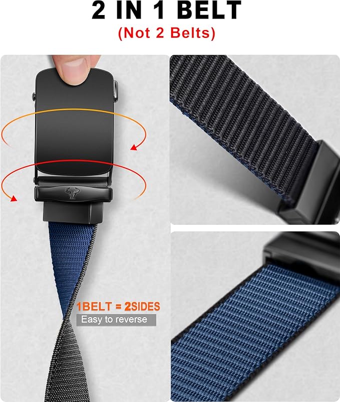 BULLIANT Men Belt-Reversible Ratchet Belt Stretchable for Gift Men Work Casual Golf 1 3/8"-Cut For Fit -2 In 1Belt