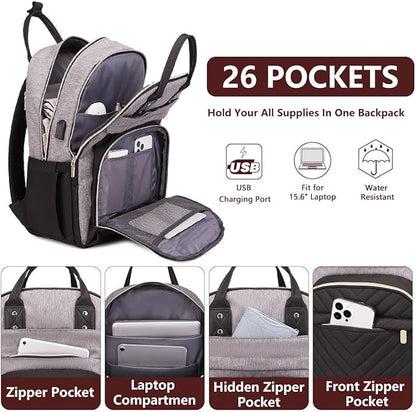 bagswan Laptop Backpack for Women/Men, Fits 15.6 Inch Laptop Bag, Fashion Travel Work Anti-theft Bag, Business Computer Waterproof Backpack Purse, Grey Black