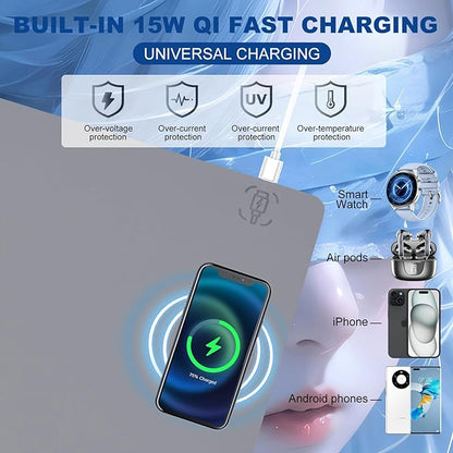 Desk Mat with Wireless Charging, Grey Mouse Pad with Wireless Charger, Desk Pad Matt for Desktop, Mousepad Gaming Large Mouse Pad, Leather Compute for Keyboard and Mouse, 32" x 16"