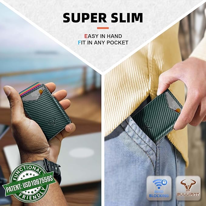 BULLIANT Men Wallet Gift Boxed,Slim Front Pocket Wallet Money Clip Card Holder 3.8"x2.7",Pop-up Access