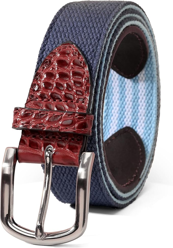 Mile High Life Golf Belts for Men, Canvas Belt with Genuine Leather Tips, Embroidered 2 Layer Web Belt with Pin Buckle