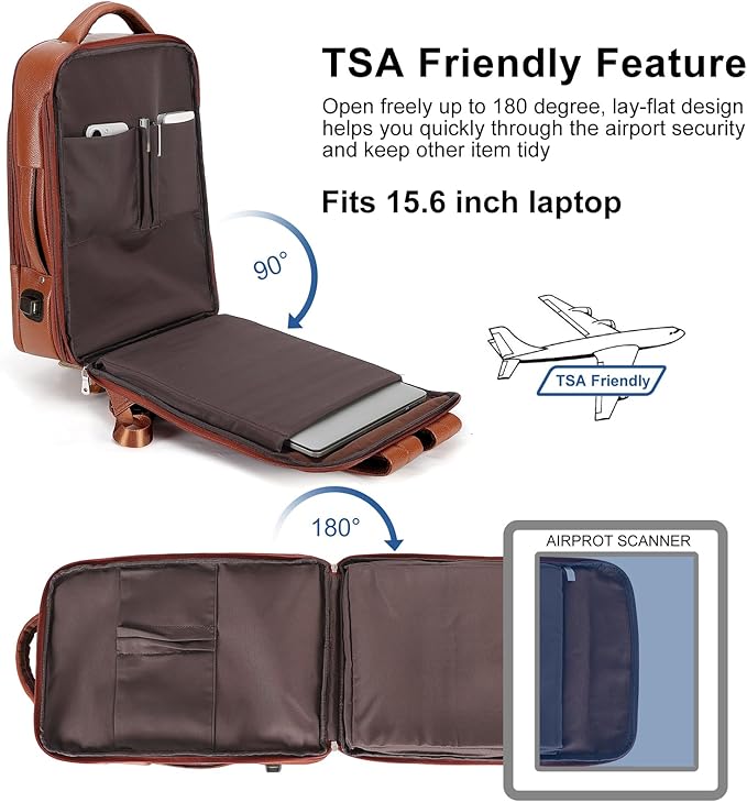 TIDING Expandable Leather 15.6" Laptop Backpack for Men Women, TSA Friendly Business Travel Rucksack Slim Work Casual Daypack