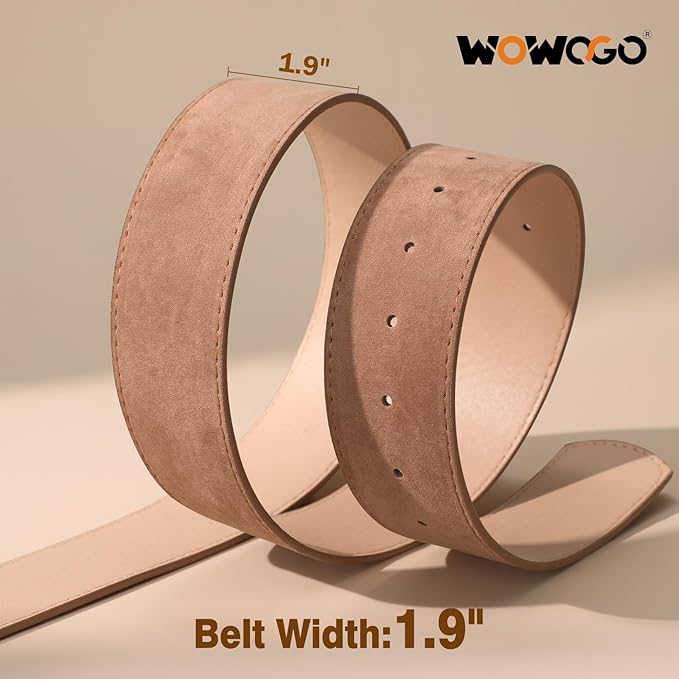 Women Wide Leather Belts for Dresses 1.9" Chunky Western Vintage Thick Suede Waist Belt with Brass Buckle