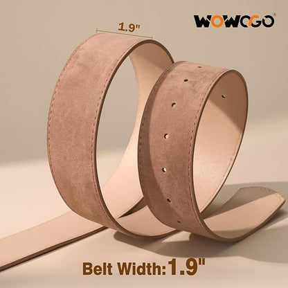 Women Wide Leather Belts for Dresses 1.9" Chunky Western Vintage Thick Suede Waist Belt with Brass Buckle