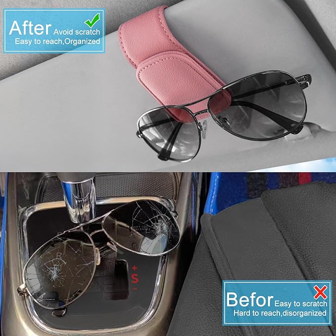 TCJJ Sunglasses Holders for Car Visor,Car Magnetic Glasses Holder Leather Sunglasses Clip and Ticket Card Clip Suitable for Car Interior Visor and Different Size Eyeglasses(Pink)