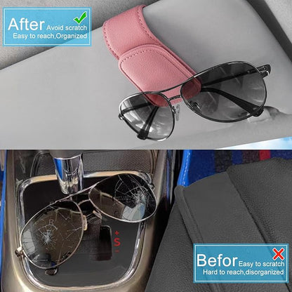 TCJJ Sunglasses Holders for Car Visor,Car Magnetic Glasses Holder Leather Sunglasses Clip and Ticket Card Clip Suitable for Car Interior Visor and Different Size Eyeglasses(Pink)