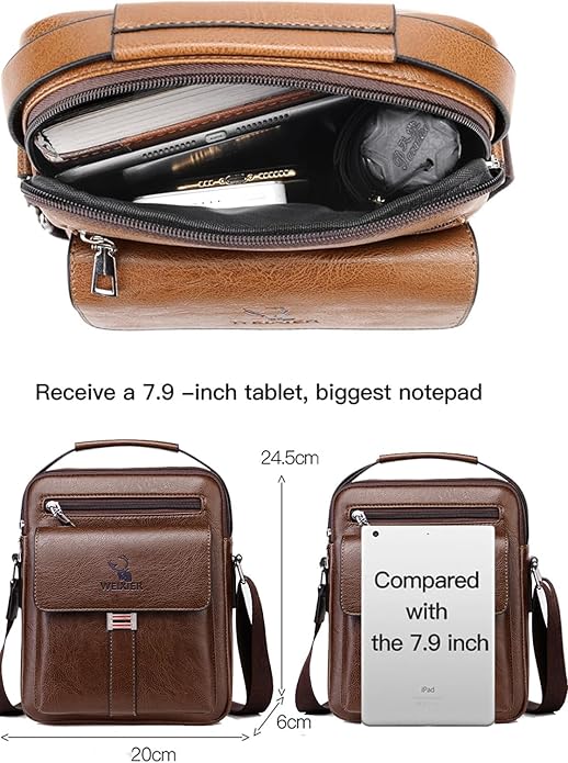 Messenger Bag for Men Crossbody Shoulder Purse Small Vintage PU Leather Satchel Pouch Side Crossover Handbag