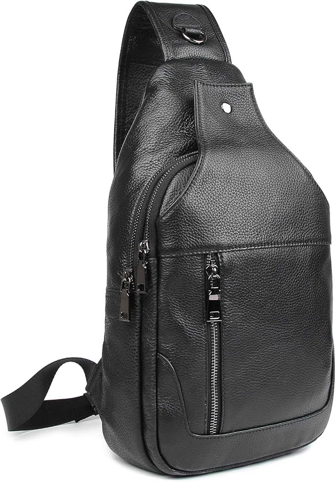 Polare Cowhide Leather Waterproof Casual Daypack Sling Shoulder Chest Crossbody Bag For Men