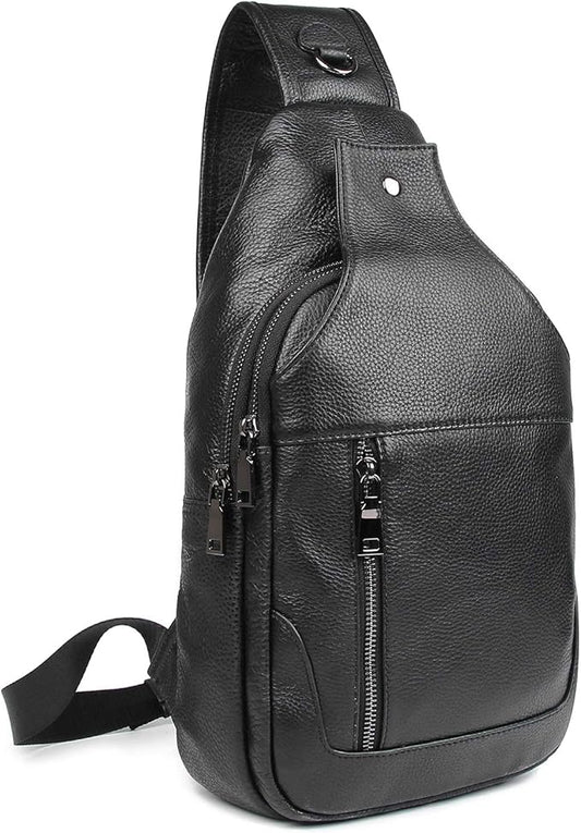 Polare Cowhide Leather Waterproof Casual Daypack Sling Shoulder Chest Crossbody Bag For Men