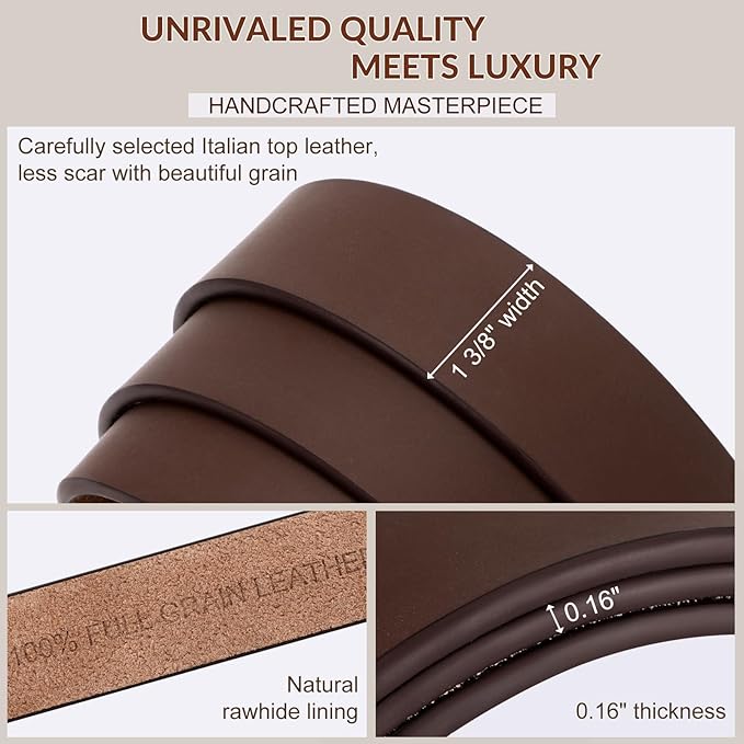 Mens Leather Belt, Ratchet Belts for Men Full Grain Leather Handmade, 100% Italian Top Genuine Leather Dress Belt