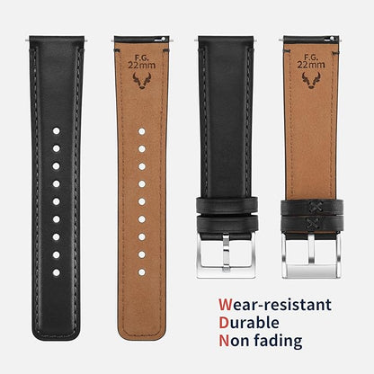 Fullmosa Leather Watch Bands for Men, 22mm 20mm 18mm Quick Release Watch Bands Strap - Burnished Band Vintage Wristband with Stainless Steel Metal Clasp