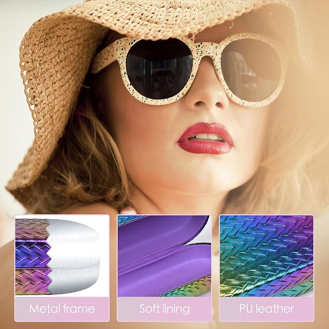 Hard Shell Leather Sunglasses Case,4 PACK Large Eyeglasses Case for Women Men
