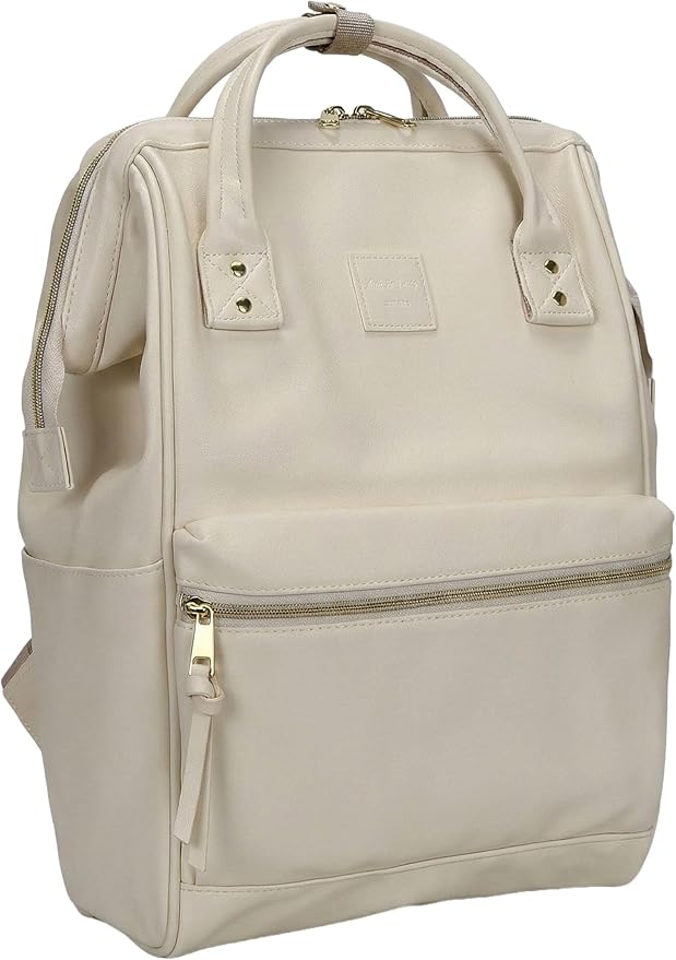 Kah&Kee Leather Laptop Backpack for Women, 15.6-16 Inch Professional Work Bag, Water-Resistant Vegan Leather Doctor Bag Backpack for Teacher, Nurse & Travel, Fits MacBook Pro 16 (Ivory,Large)