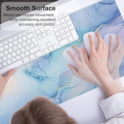 QIYI Large Mouse Pad, PU Leather Desk Mat for Desktop, Waterproof Gaming Desk Pad, Marble Painting Full Desk Accessories Keyboard Mousepad, Home & Office Décor 31.5" x 11.8" - Abstract Fluid Art
