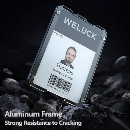 Badge Holder, Durable Aluminum ID Card Holder Wallet by WELUCK, 4 Cards/ID Badges Holder with Lanyard and Metal Clip, for Business Office Work Police Gift Outdoor (Black01)