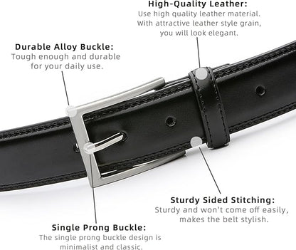 Mens Genuine Leather Dress Belt Classic Casual Belt with Single Prong Buckle for Jeans Pants Work and Business