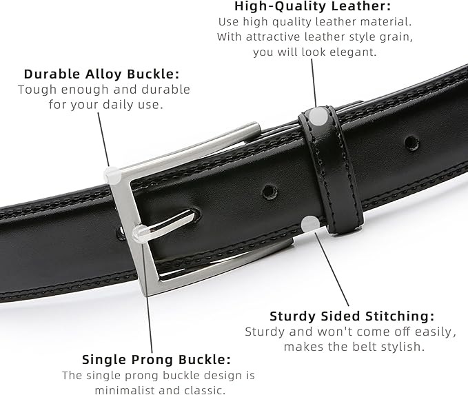 Mens Genuine Leather Dress Belt Classic Casual Belt with Single Prong Buckle for Jeans Pants Work and Business