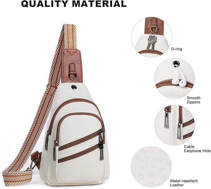 Leresas 7L Crossboydy Sling Bag for Women Vegan Leather Crossbody Purse Fanny Pack Chest Bag for Travel, Beige