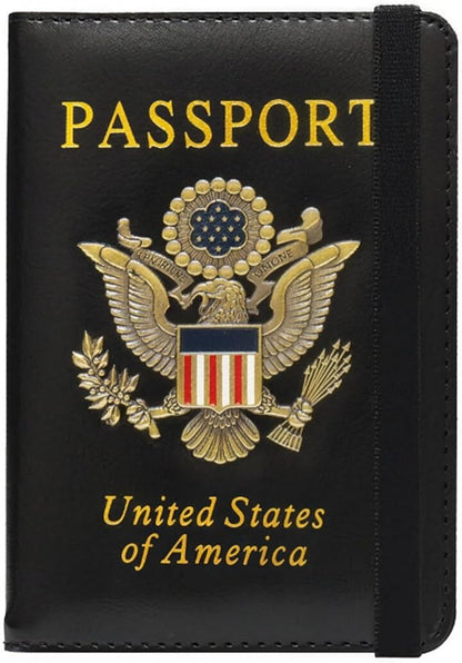 RFID Passport Holder for Travel, Leather Passport Cover RFID Blocking, Slim Durable Passport Wallet Organizer for Men Women, Travel-Friendly Case (Black)