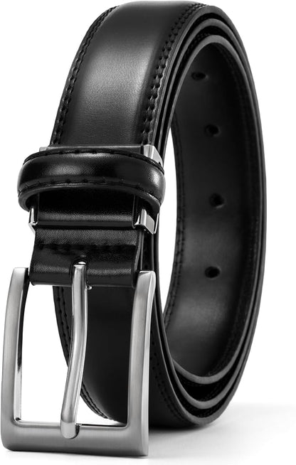maikun Mens Black Leather Belt, 1 1/8" Casual Dress Belt with Adjustable Buckle for Jeans Office