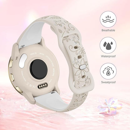 Laband 18mm Floral Engraved Band Compatible With Garmin Venu 3S 41mm/Venu 2S/Vivoactive 4S/Vivomove 3S/Venu 4 41mm/Forerunner 255S/Forerunner 265S,Soft Slim Silicone Cute Embossed Flower Strap for Men
