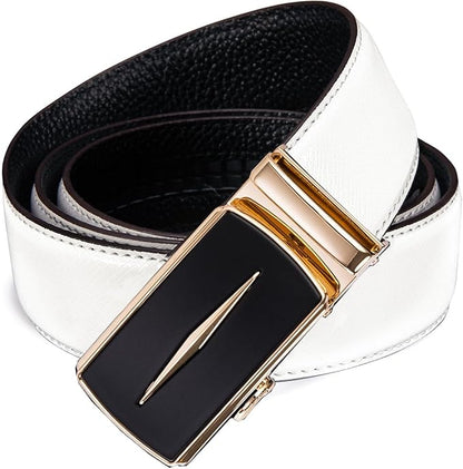 Dubulle Designer Ratchet Belt for Men Leather Fashion Adjustable Automatic Buckle Sliding Removable Dress Casual