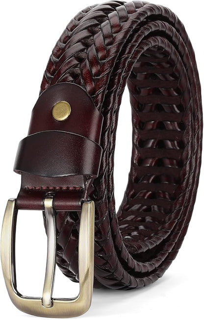 SENDEFN Leather Braided Belts for Men, 1 3/8" Casual Woven Leather Belt for Men Jeans Golf Dress Pants with Gift Box