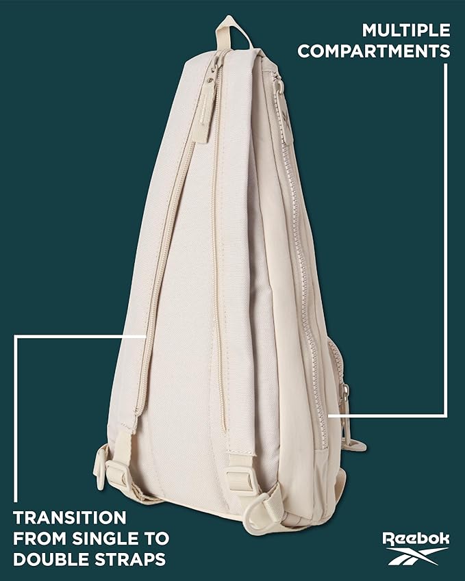 Reebok Unisex Crossbody Sling Bags – Compact Convertible Strap Cross Body Bag Travel Sling Bag - Gym & Travel Essential, Maeves Stucco